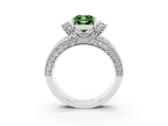 Fancy Green Cushion Cut Diamond Milgrain Halo Pavé Engagement Ring Set in Silver with Prong Setting