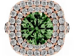 Fancy Green Round Cut Diamond Double Halo Ring Set in Rose gold with Pavé Split Shank and Prong Setting