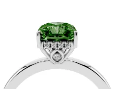 Fancy Green Radiant Cut Diamond Solitaire Ring Set in Silver with Plain Band and Prong Setting
