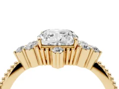 Cushion Cut Diamond Cluster Ring Set in Yellow gold with Beaded Band