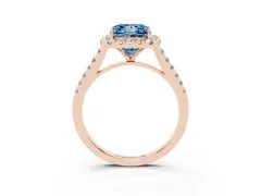 Fancy Blue Princess Cut Diamond Halo Pavé Engagement Ring Set in Rose gold with Prong Setting