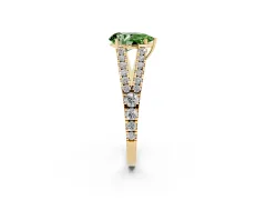 Fancy Green Pear Cut Diamond Split Shank Pavé Engagement Ring Set in Yellow gold with Prong-Held Center Stone