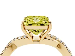 Fancy Yellow Princess Cut Diamond Twisted Pavé Band Ring Set in Yellow gold with Prong Setting
