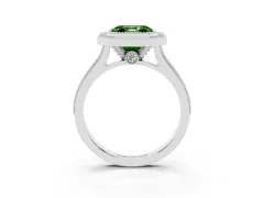 Fancy Green Asscher Cut Diamond Halo Milgrain Pavé Band Ring Set in White gold with Prong Setting