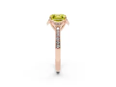 Fancy Yellow Asscher Cut Diamond Halo Ring Set in Rose gold with Channel Set Band and Prong Setting