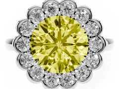 Fancy Yellow Round Cut Diamond Halo Cluster Engagement Ring Set in Platinum with Solitaire Band and Prong Setting