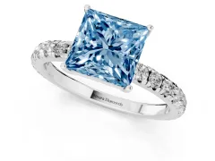 Fancy Blue Princess Cut Diamond Pavé Solitaire Engagement Ring Set in White gold with Prong Setting