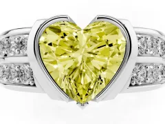 Fancy Yellow Heart Cut Diamond Wide Channel Set Band Ring Set in Silver with Bezel Setting
