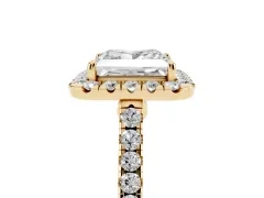 Princess Cut Diamond Halo Pavé Engagement Ring Set in Yellow gold with Prong Setting