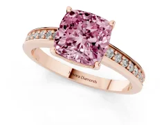 Fancy Pink Cushion Cut Diamond Pavé Band Prong Set Solitaire Ring Set in Rose gold
