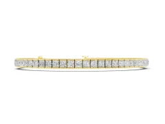 Princess Cut Diamond Channel Set Tennis Bracelet Set in Yellow gold with Box Clasp