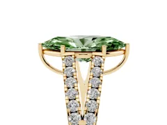 Fancy Green Marquise Cut Diamond Split Shank Pavé Engagement Ring Set in Yellow gold with Prong-Held Center Stone
