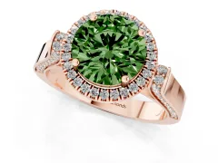 Fancy Green Round Cut Diamond Halo Ring Set in Rose gold with Pavé-Lined Split Shank Band