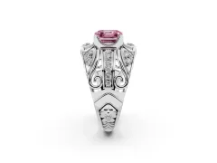 Fancy Pink Asscher Cut Diamond Art Deco Ring Set in Platinum with Pavé Split Shank