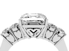 Asscher Cut Diamond Five-Stone Prong Set Band Ring Set in Platinum with Polished Band