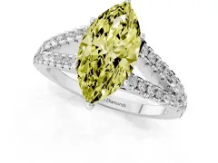 Fancy Yellow Marquise Cut Diamond Split Shank Pavé Engagement Ring Set in Platinum with Prong-Held Center Stone