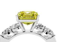 Fancy Yellow Asscher Cut Diamond Five-Stone Prong Set Ring Set in Silver with Classic Band