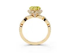 Fancy Yellow Heart Cut Diamond Halo Twist Band Solitaire Ring Set in Yellow gold with Prong-Set Center Stone