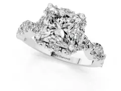 Princess Cut Diamond Halo Twist Band Solitaire Ring Set in Silver with Prong-Set Center Stone