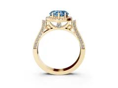 Fancy Blue Heart Cut Diamond Halo Ring Set in Yellow gold with Twist Band and Pavé Accents