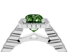 Fancy Green Radiant Cut Diamond Halo Ring Set in Platinum with Pavé Milgrain Band
