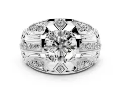 Round Cut Diamond Art Deco Ring Set in Silver with Pavé Split Shank