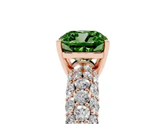 Fancy Green Cushion Cut Diamond Pavé Band Solitaire Ring Set in Rose gold with Close-Set Accent Stones and Prong Setting