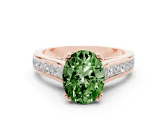 Fancy Green Oval Cut Diamond Channel Set Solitaire Engagement Ring Set in Rose gold with Prong Setting