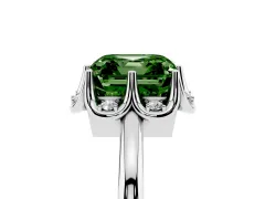 Fancy Green Asscher Cut Diamond Round Cluster Halo Ring Set in Silver with Solitaire Band and Prong Setting