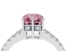 Fancy Pink Radiant Cut Diamond Solitaire Engagement Ring Set in White gold with Pavé Band and Prong Setting