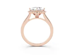 Princess Cut Diamond Halo Engagement Ring Set in Rose gold with Pavé Band and Rising Shoulders