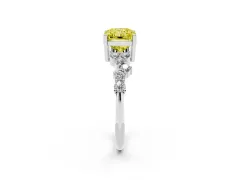 Fancy Yellow Radiant Cut Diamond Ring Set in Silver with Scattered Round Accents