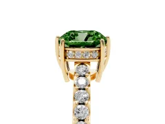 Fancy Green Cushion Cut Diamond Solitaire Engagement Ring Set in Yellow gold with Pavé Band and Prong Setting
