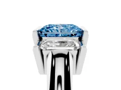 Fancy Blue Radiant Cut Diamond Three-Stone Channel Set Ring Set in Platinum with Smooth Polished Band