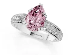 Fancy Pink Pear Cut Diamond Solitaire Ring Set in Platinum with Multi-Row Round Pavé Band and Prong Setting