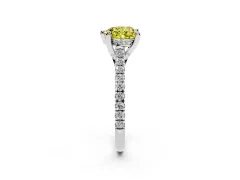 Fancy Yellow Heart Cut Diamond Solitaire Ring Set in White gold with Brilliant Pavé Band and Prong Setting