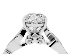 Cushion Cut Diamond Vine Band Solitaire Ring Set in Silver with Milgrain Prong Setting