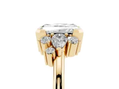 Radiant Diamond Cluster Side Stone Ring Set in Yellow gold with Pear and Round Side Stones