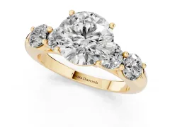 Round Cut Diamond Five-Stone Prong Set Ring Set in Yellow gold with Classic Band