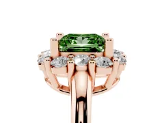 Fancy Green Princess Cut Diamond Halo Cluster Engagement Ring Set in Rose gold with Polished Band and Prong Setting