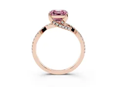 Fancy Pink Asscher Cut Diamond Twist Pavé Solitaire Engagement Ring Set in Rose gold with Prong Setting