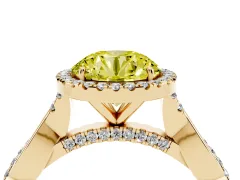 Fancy Yellow Round Cut Diamond Halo Twist Band Solitaire Ring Set in Yellow gold with Prong Setting