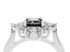 Fancy Black Emerald Cut Diamond Cluster Halo Ring Set in White gold with Marquise and Round Accents