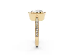 Oval Cut Diamond Halo Engagement Ring Set in Yellow gold with Accent Split Shank Band