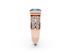 Fancy Blue Radiant Cut Diamond Wide Channel Set Band Ring Set in Rose gold with Bezel Setting