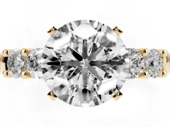 Round Cut Diamond Five-Stone Prong Set Engagement Ring Set in Yellow gold with Channel Band