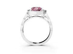 Fancy Pink Princess Cut Diamond Halo Engagement Ring Set in White gold with Milgrain Band and Prong Setting