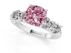 Fancy Pink Cushion Cut Diamond Five-Stone Prong Set Ring Set in Silver with Classic Band