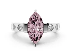Fancy Pink Marquise Cut Diamond Channel-Set Band Ring Set in Silver with Bezel Prong Setting