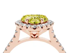 Fancy Yellow Heart Cut Diamond Cushion Halo Ring Set in Rose gold with Pavé Band